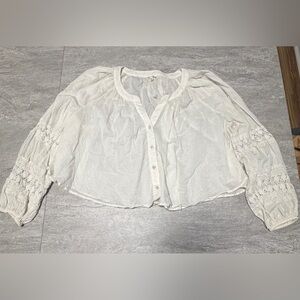 Aerie 100% cotton v-neck crochet blouse in white size small